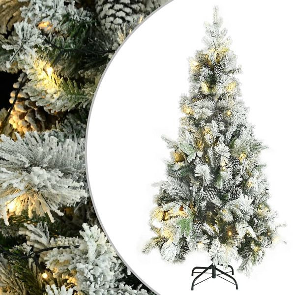 vidaXL Weihnachtsbaum mit Beleuchtung Schnee und Zapfen 225 cm PVC&PE, 3094562