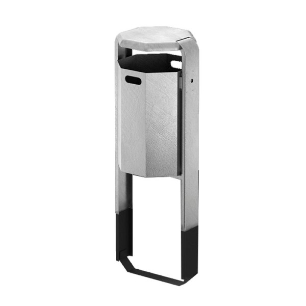 Stein HGS Abfallbehälter -City 600- mit Abdeckung, zum Einbetonieren, Gesamthöhe 1200mm, mit Ascher, Behälter und Ständer ohne Farbe, 12683-0201