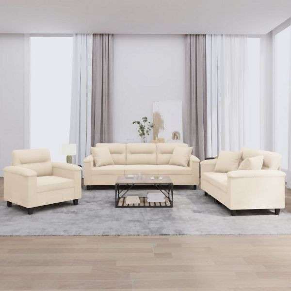 vidaXL 3-tlg. Sofagarnitur mit Kissen Beige Mikrofasergewebe, 3202307