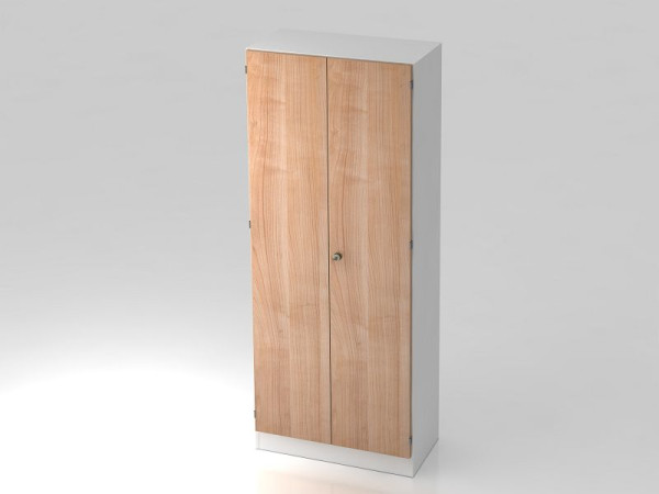 Hammerbacher Schrank 5OH mit Sockelblende Streifengriff Weiß/Nussbaum, 80x42x200,4 cm (BxTxH), V6100/W/N/SG