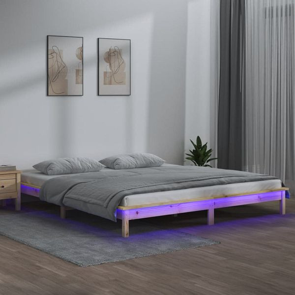 vidaXL Massivholzbett mit LEDs 140x190 cm, 820651, 8720287135395