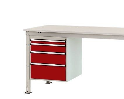 Manuflex Gehäuse-Unterbau Stationär, Nutzhöhe 500 mm mit 4 Schubfächer, für Tischtiefe 800 mm, Rubinrot, ZB4762.3003