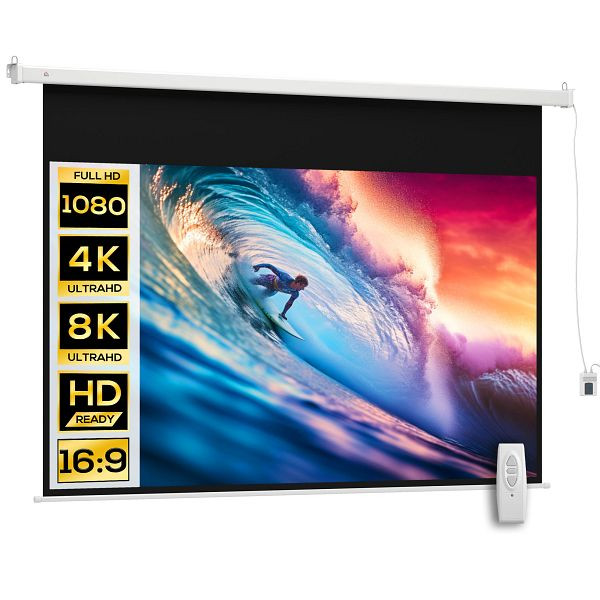 HOMCOM Beamer Leinwand 247 x 168 cm 100 Zoll 16:9 HD 4K Projektionsleinwand Elektrisch mit Fernbedienung, Weiß, 001-015V91WT