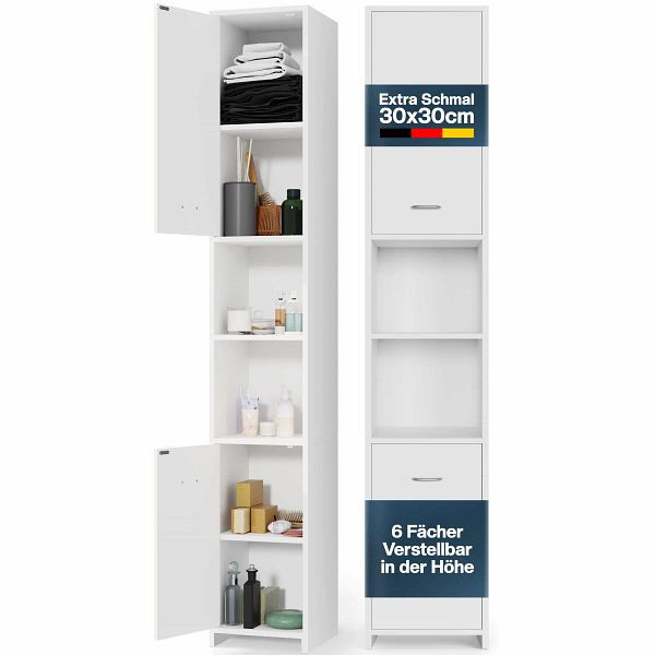 casaria Badezimmerhochschrank Neapel Weiß 180x30x30cm, 100510