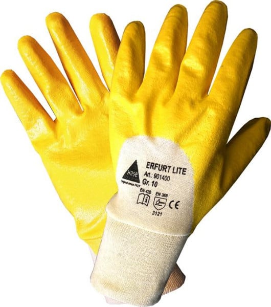 Hase Safety ERFURT lite, 5-Finger-Sicherheitshandschuhe Nitril gelb, teilbeschichtet, Größe: 10, VE: 12 Paar, 901400-10