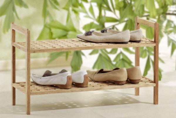 Metra 2x Schuhregal, 2 lagig stapelbar Gitterdesign, Walnussholz, 9910027