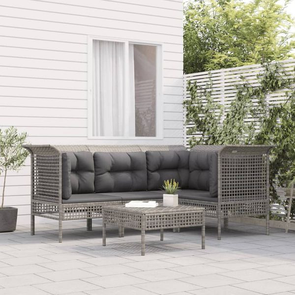 vidaXL 5-teilig Garten-Lounge-Set mit Kissen Grau Poly Rattan, 3187506