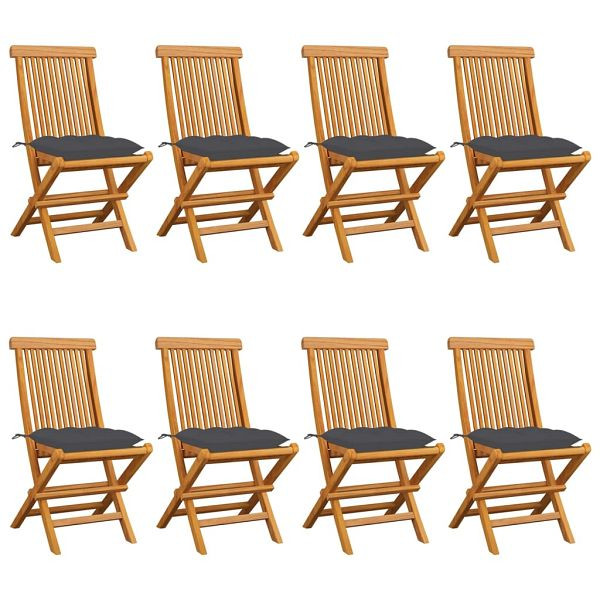 vidaXL Gartenstühle mit Anthrazit Kissen 8 Stück Massivholz Teak, 3072932