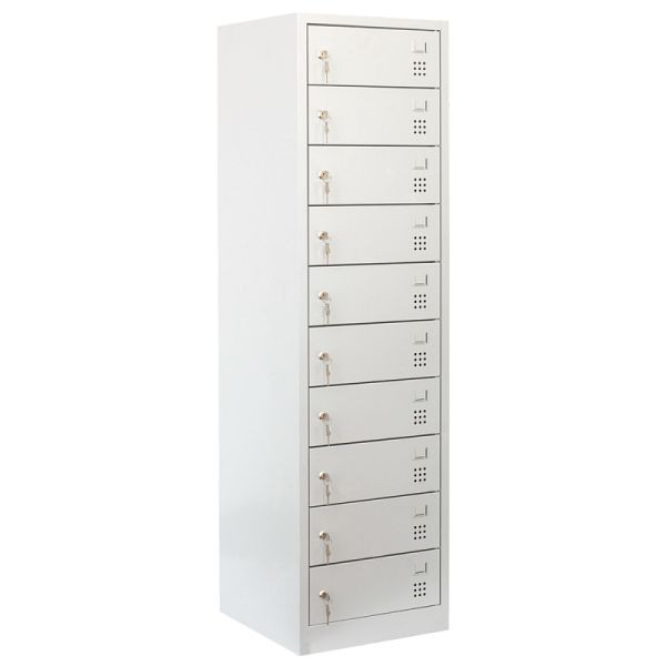 Lüllmann Laptopschrank, 10 Fächer, 1800 x 500 x 500 mm, lichtgrau, 526430