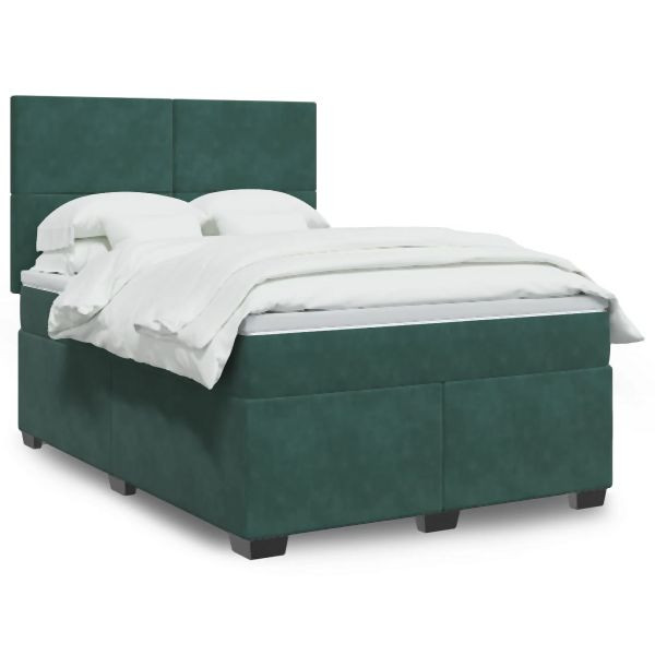 vidaXL Boxspringbett mit Matratze Dunkelgrün 140x200 cm Samt, 3293227