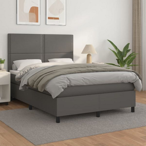 vidaXL Boxspringbett mit Matratze Grau 140x190 cm Kunstleder, 3142783