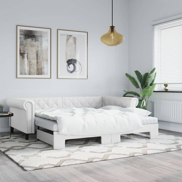 vidaXL Tagesbett Ausziehbar Weiß 90x200 cm Kunstleder, 3197724
