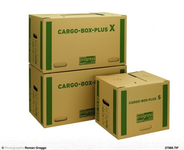 Progress Packaging PC CB02.00 010 F Cargobox PLUS S Umzugskarton, Wellpappe braun mit Griffausstanzung 400/320/320, in Folie, VE: 10 Stück, 701829