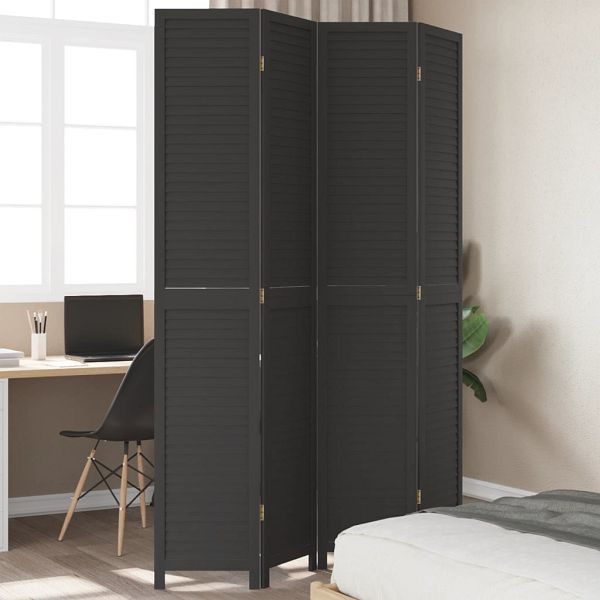 vidaXL 4-teilig Raumteiler Schwarz Massivholz Paulownia, 358852