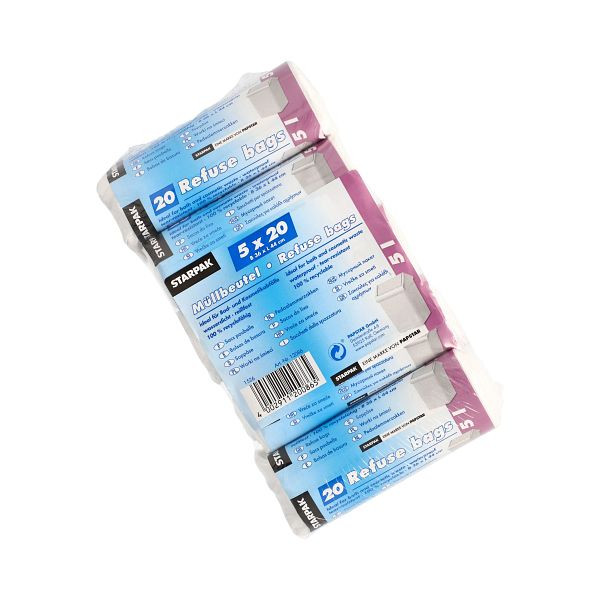 Starpak Kosmetik-Müllbeutel - 5 L, LDPE, weiß, 5x 20 Stück, 12086