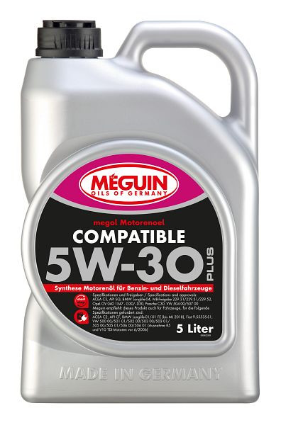 Meguin megol Motorenöl Compatible SAE 5W-30 Plus, Kanister Kunststoff, VE: 5 Liter, 6562
