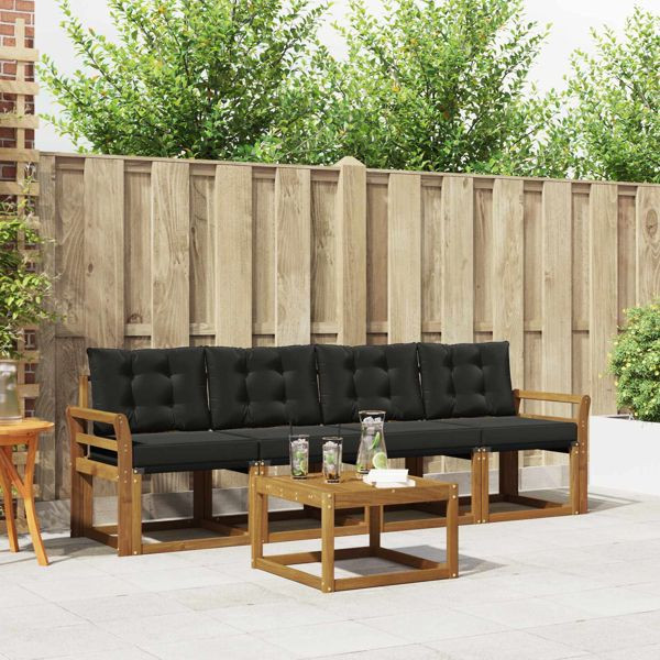 vidaXL Outdoor-Sofagarnitur mit Kissen 5-teilig Natürlich und Schwarz, 3368379