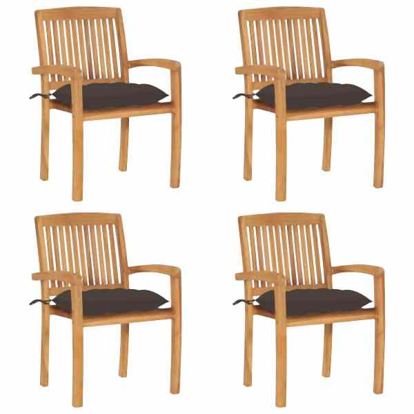 vidaXL Stapelbare Gartenstühle mit Kissen 4 Stück Massivholz Teak, 3073263