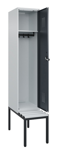 C+P Spind Evolo PLUS, 1 Abteile, 2120x400x815mm, 7035/7016, Haken 4, Drehriegel, Sitzfläche Kunststoff, Sitzbank, 0490507-12 S10066
