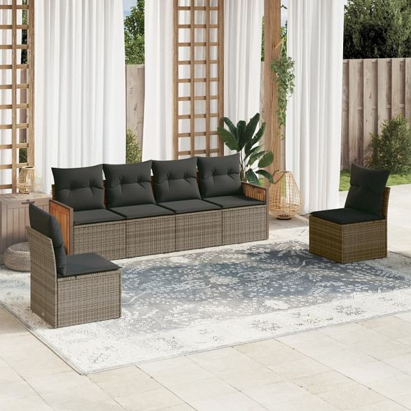 vidaXL 6-teilig Garten-Sofagarnitur mit Kissen Grau Poly Rattan, 3259946