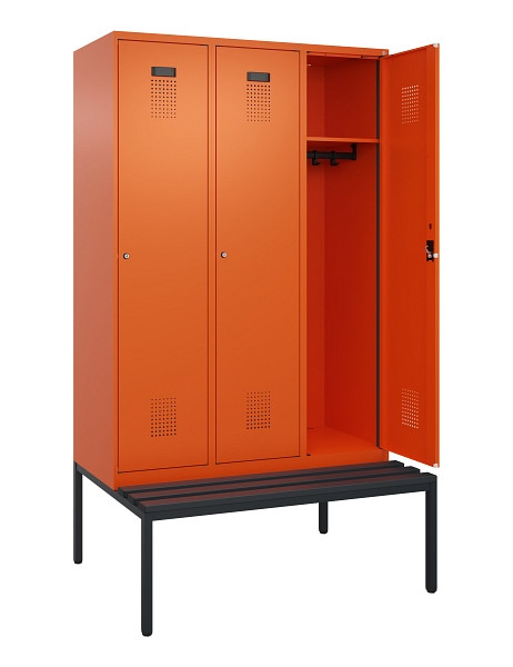 C+P Spind Evolo PLUS, 3 Abteile, 2120x1200x815mm, 2004/2004, Haken 4, Zylinderschloss, Sitzfläche Kunststoff, Sitzbank, 0490507-32 S10104