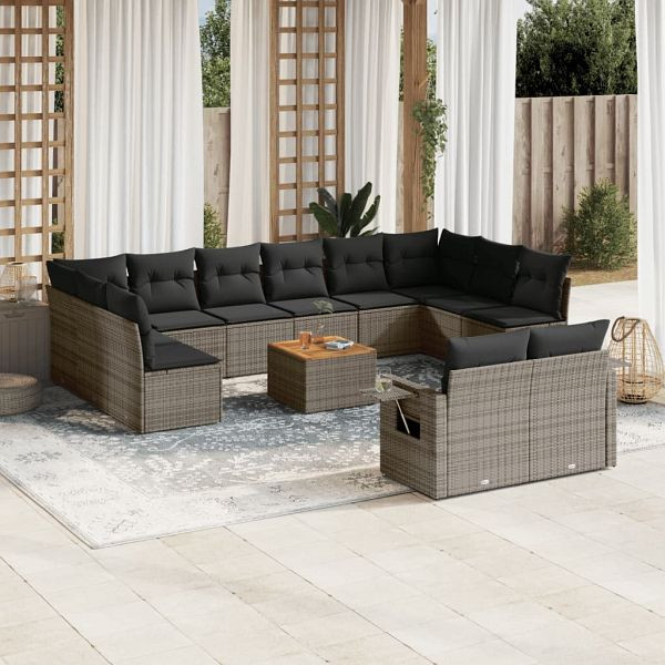 vidaXL 13-teilig Garten-Sofagarnitur mit Kissen Grau Poly Rattan, 3224800