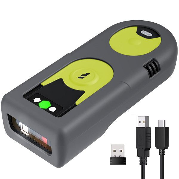 inateck 1D/2D AI Bluetooth Barcodescanner, Taschenscanner, mit 2,4Ghz USB Adapter, liest Barcodes von Bildschirmen, Exklusive Schnelltasten, BCST-42_green