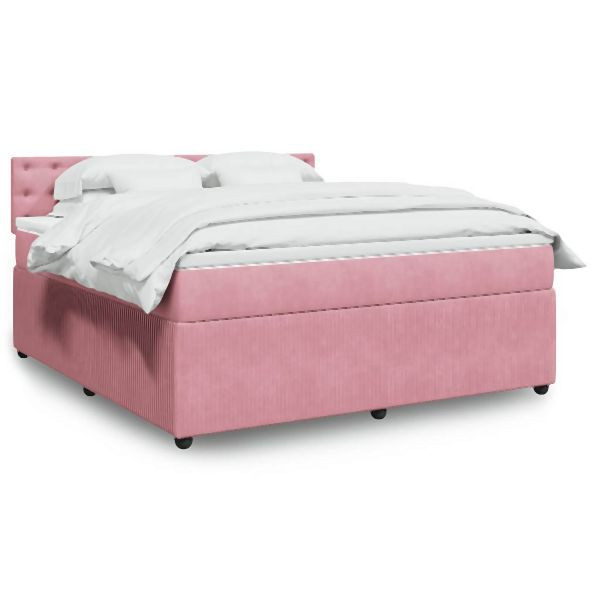 vidaXL Boxspringbett mit Matratze Rosa 180x200 cm Samt, 3290123