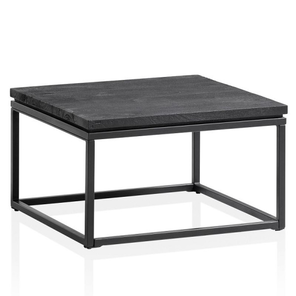 Wohnling Couchtisch 60x60x35 cm Mango Massivholz/Metall Schwarz Sofatisch Quadratisch, Wohnzimmertisch mit natürlicher Holzmaserung, WL6.986