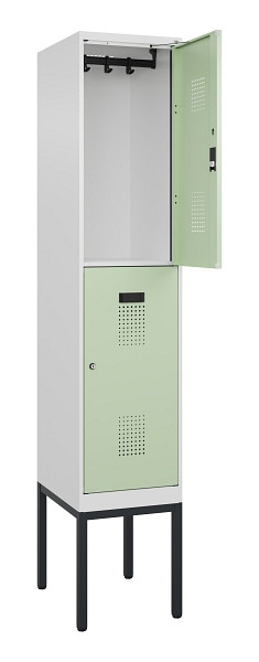 C+P Doppelstock-Spind Evolo PLUS, Gestell, 2 Fächer, 2120x400x500mm, 9016/6019, Zylinderschloss, 0493307-12 S10046