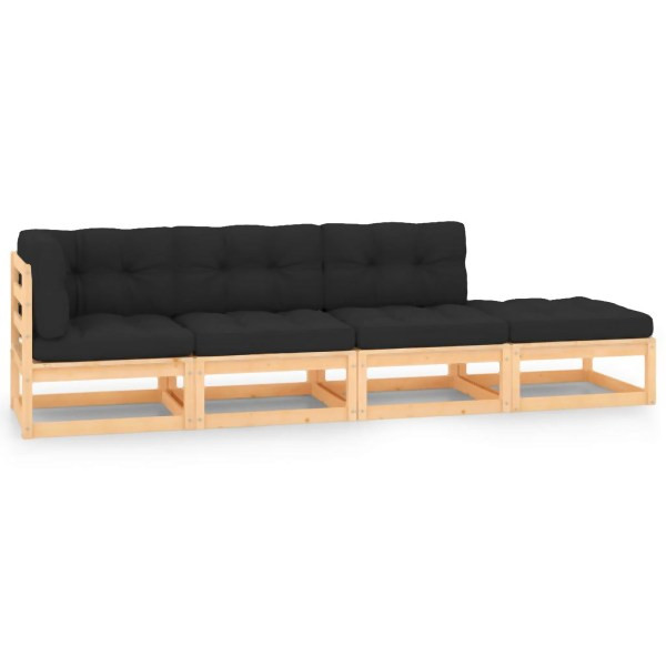 vidaXL 4-tlg. Garten-Lounge-Set mit Kissen Massivholz Kiefer, 3083774