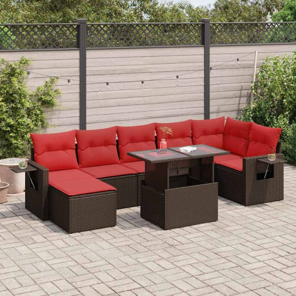 vidaXL 8-teilige Garten-Sofagarnitur mit Kissen Braun Poly Rattan Akazie, 3326525