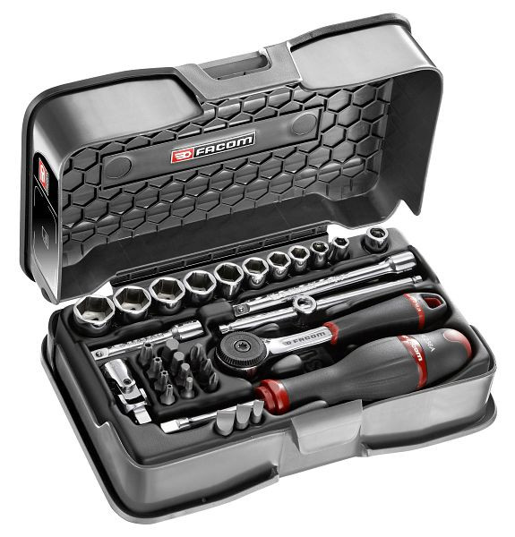 Facom Steckschlüsselsortiment 1/4", 6-Kant, metrisch, und Einsätze - 31 Teile - R.161B, R.161-5P6