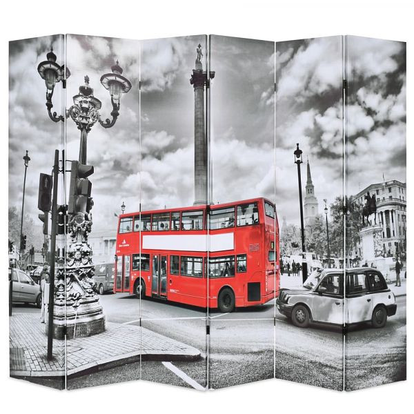 vidaXL Raumteiler klappbar 228 x 170 cm London Bus Schwarz-Weiß, 245876