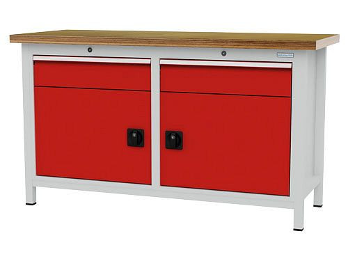 Bedrunka+Hirth Kastenwerkbank, R 24-16, Schubladenanzahl: 2, Anzahl Flügeltüre: 2, Maße: 1500 x 600 x 859 mm, Tragkraft Schublade(n): 75 kg, 03T515H60475