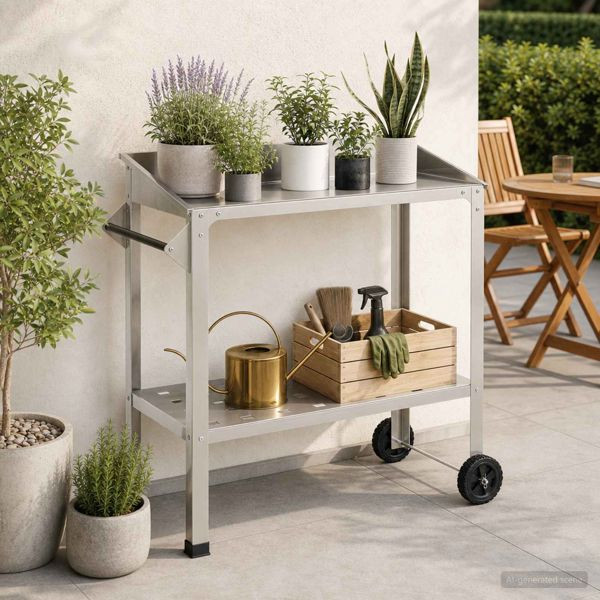 vidaXL Umtopftisch mit Rädern 96 x 50 x 89 cm Edelstahl, 8014852