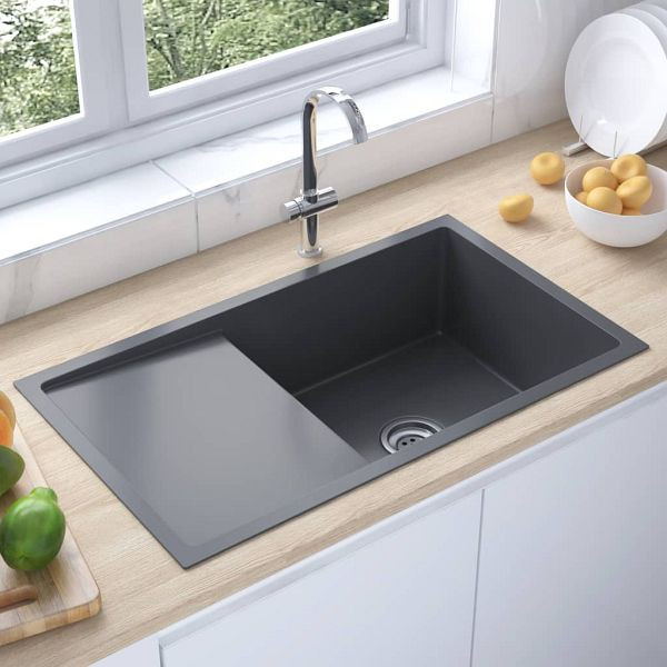 vidaXL Handgemachte Einbauspüle Schwarz Edelstahl, 51521