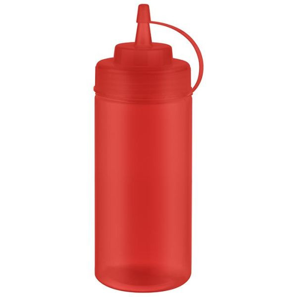 APS Quetschflaschen, VE: 6 Stück, Ø 7 cm, Höhe: 20 cm, 490 ml, Polyethylen, rot, mit Schraubdeckel, mit Verschlusskappe, Einfüllöffnung: Ø 5,5 cm, 93255