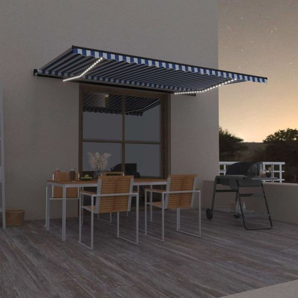 vidaXL Markise Manuell Einziehbar mit LED 500x300 cm Blau und Weiß, 3069141