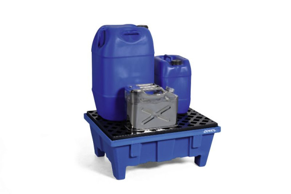 DENIOS Kleingebindewanne aus Polyethylen (PE), 60 Liter Auffangvolumen, mit Füßen, mit Gitterrost, 328344
