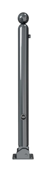 Schake Absperrstilpfosten Typ 478FUB umlegbar, mit Dreikantverschluss, zum Aufdübeln, Ø 76mm, mit Kugelkopf, RAL 7016, mit 1 Öse, 478FUB+1