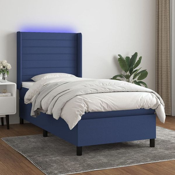 vidaXL Boxspringbett mit Matratze & LED Blau 90x200 cm Stoff, 3138371