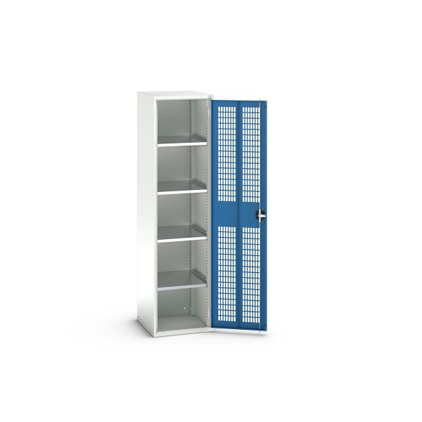 bott verso Flügeltürschrank mit Belüftung, mit 4 Fachböden, BxTxH: 525 x 550 x 2000 mm, Lichtgrau / Enzianblau, 16926723.11