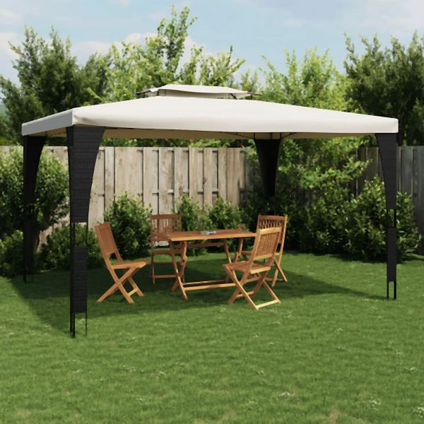 vidaXL Pavillon mit Doppeldach Creme 3,98x2,98 m Stahl, 368442