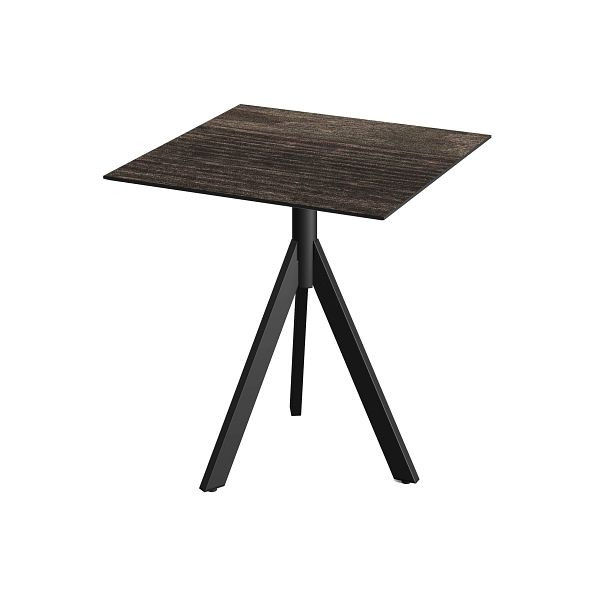 Feros Infinity Tripod Terrassentisch Schwarz frame + Riverwashed Wood HPL Tischplatte 70x70 cm, 140011477