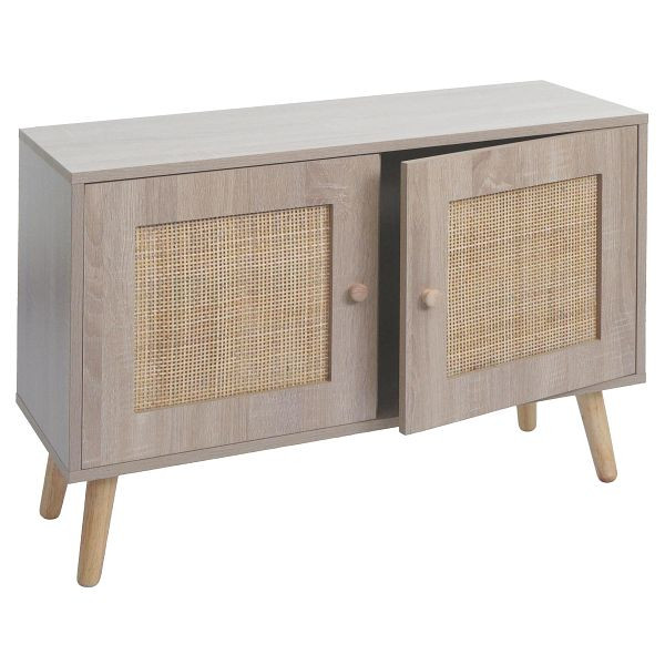 Mendler Kommode HWC-M40, Sideboard Schrank Highboard, Staufächer, Kubu Rattan Holz Melamin, Eiche-Optik, 104216