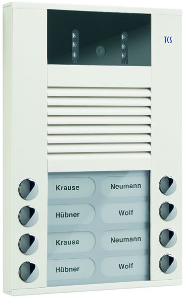 TCS Video-Außenstation mit 130-Grad-Kamera Serie AVE mit 8 Klingeltasten (rechts-/linksbündig), AP weiß, AVE14083-0018