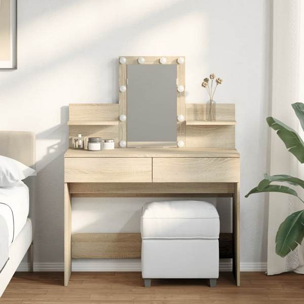 vidaXL Schminktisch mit LED-Beleuchtung Sonoma-Eiche 100x40x130 cm, 848201