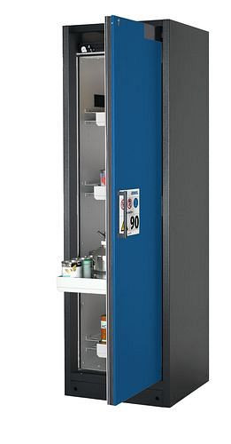 asecos Feuerbeständiger Gefahrstoffschrank Select W-64R, 4 Auszugswannen, Tür blau (rechts), 201007