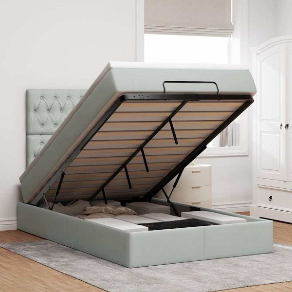 vidaXL Ottoman-Bett mit Matratzen Hellgrau 120x200 cm Samt, 3313535